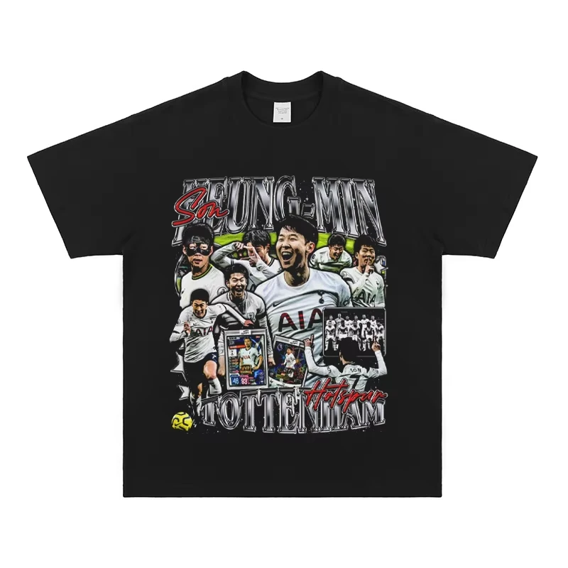 2025 Son Heung-Min Figure Print Kurzarm SON Heung-min T-Shirt American Vintage Vintage Baumwoll-T-Shirt Hohe Qualität Ins Y2k