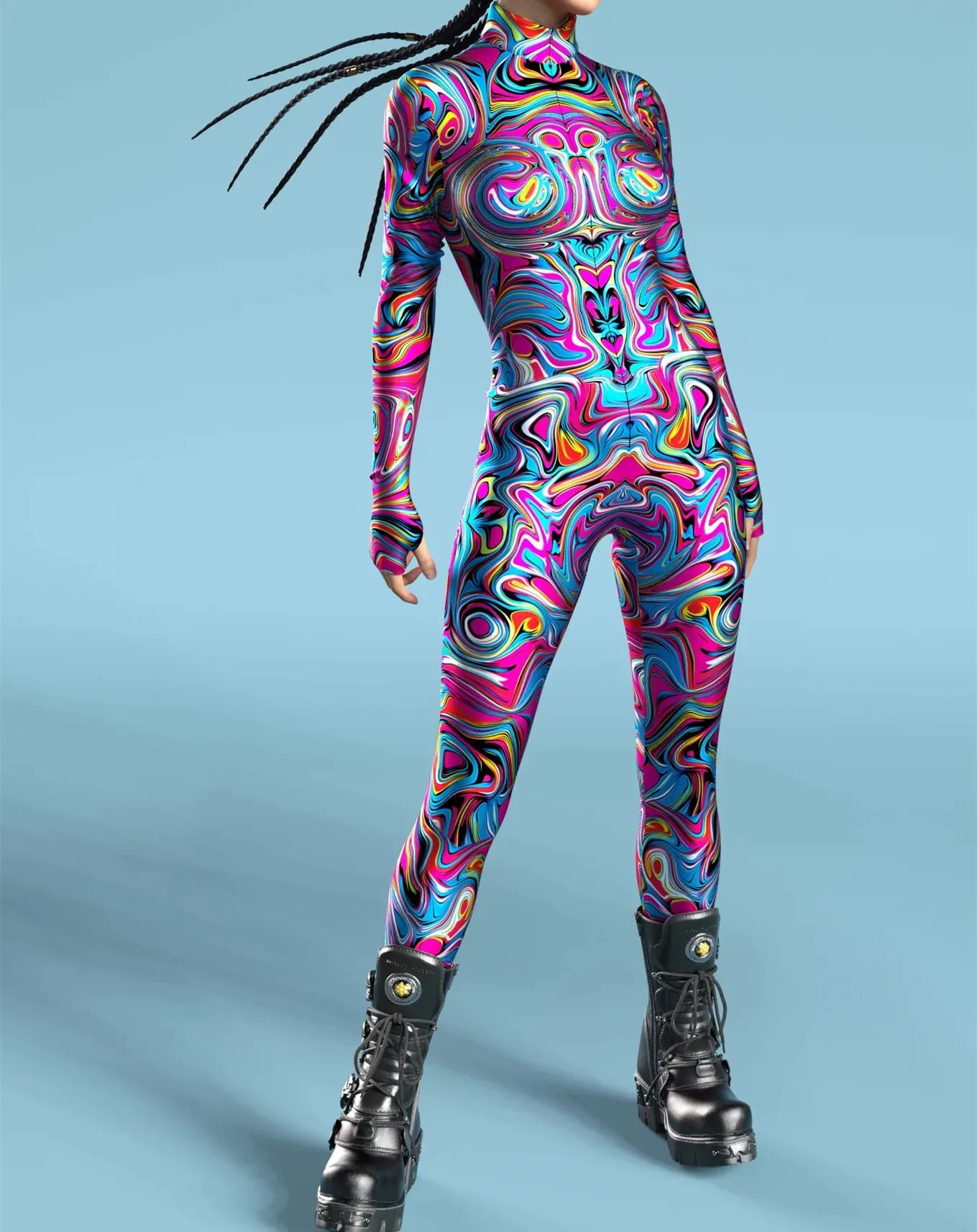Halloween Roboter Festival Cosplay Kostüm Rüstungsanzug Fischschuppen-Druck Kleidung für Frauen Rollenspiel Party Bodysuit Outfits – Detail 4