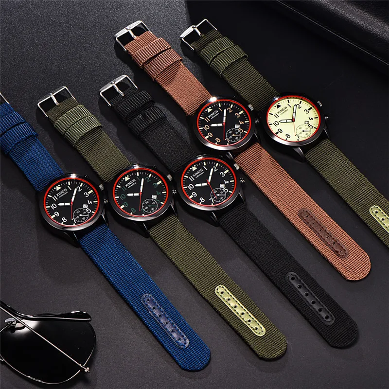 XINEW Cheap Brand Watches For Men Students Fashion Simple Leather Band Army Sports Date Quartz Watch Relogios Masculinos 2024