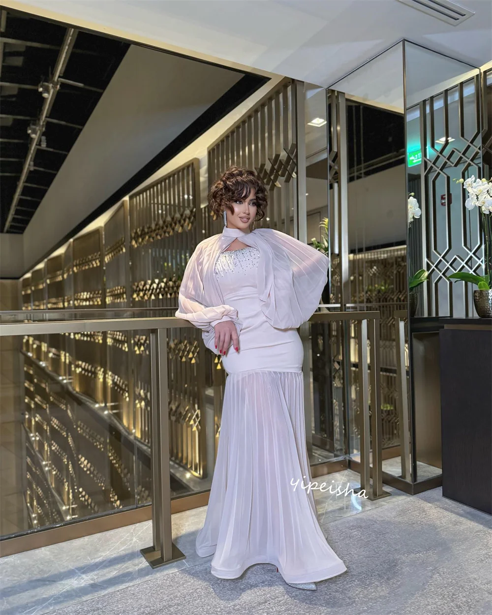 Vestido de graduación de Arabia Saudita de satén con cuentas, vestido de noche Formal de sirena de cuello alto a medida, vestidos Midi para ocasiones