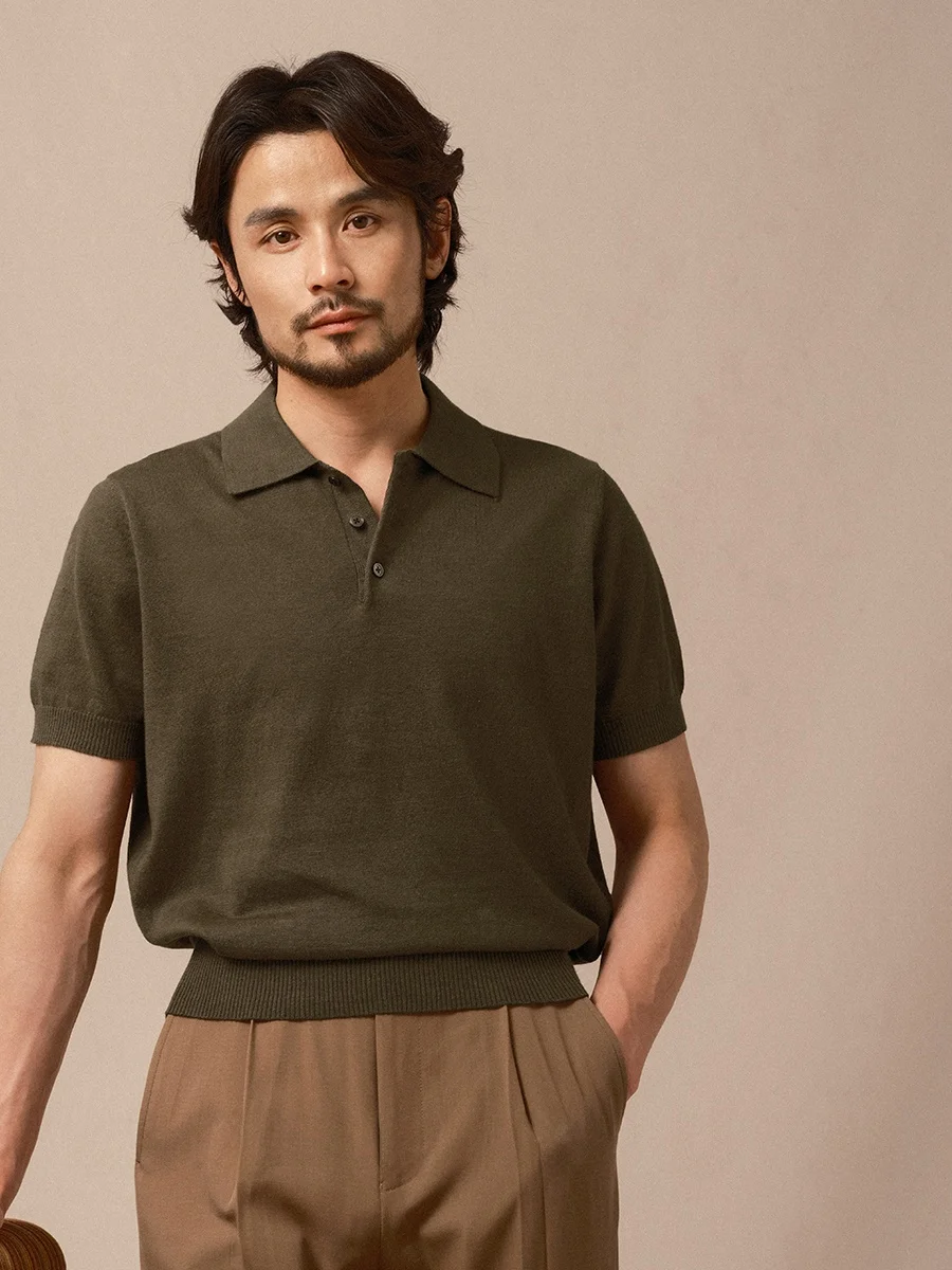 

CULTUM Italian Sle Cotton Linen ort Sve Knitted irt Men's Color Busin Retro f Sve Summer Top