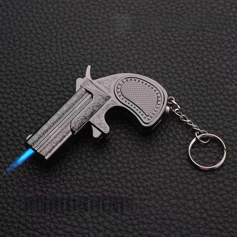 

Outdoor Keychain Gun Lighter Metal Mini Windproof Spray Red Flame Butane Gas Inflatable Portable Lighter Personalized Men's Gift
