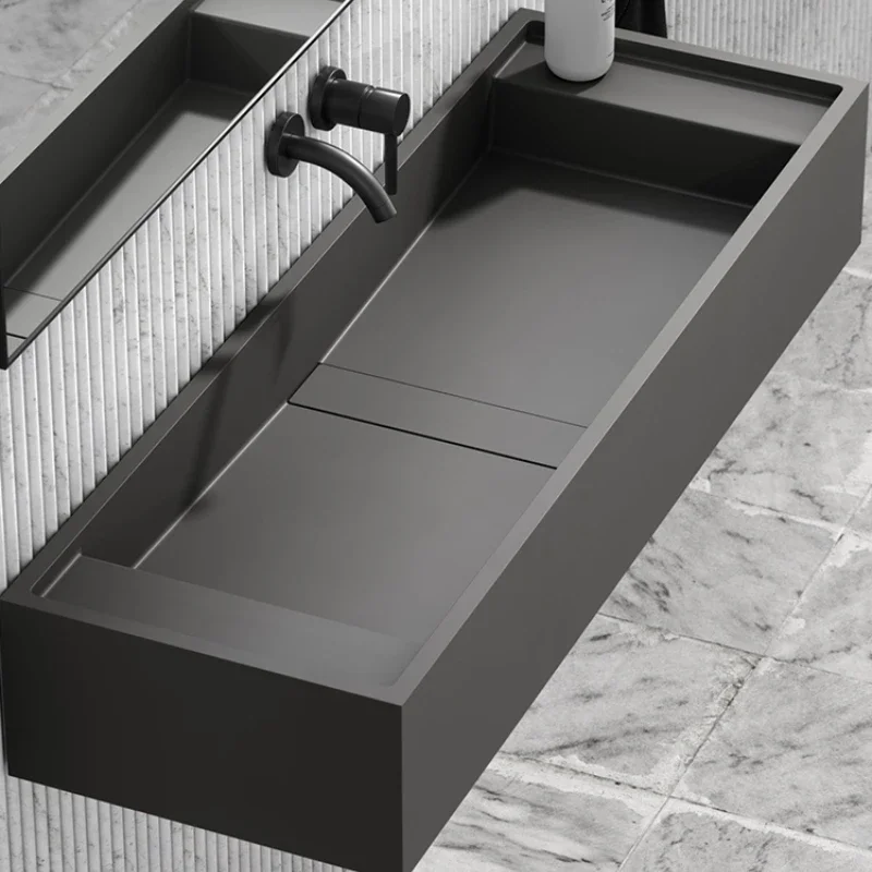 Artificial stone wall-mounted thin edge integrated molding, hand and face washing basin, under-counter basin, sink