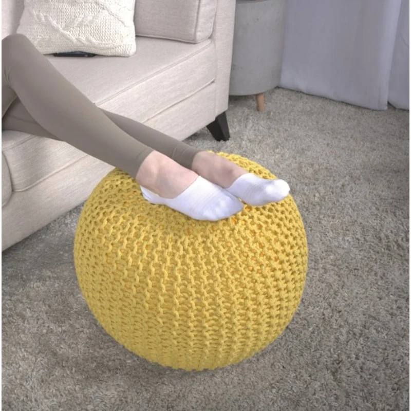 

Bordeaux Yellow Knitted Cotton Round Pouf