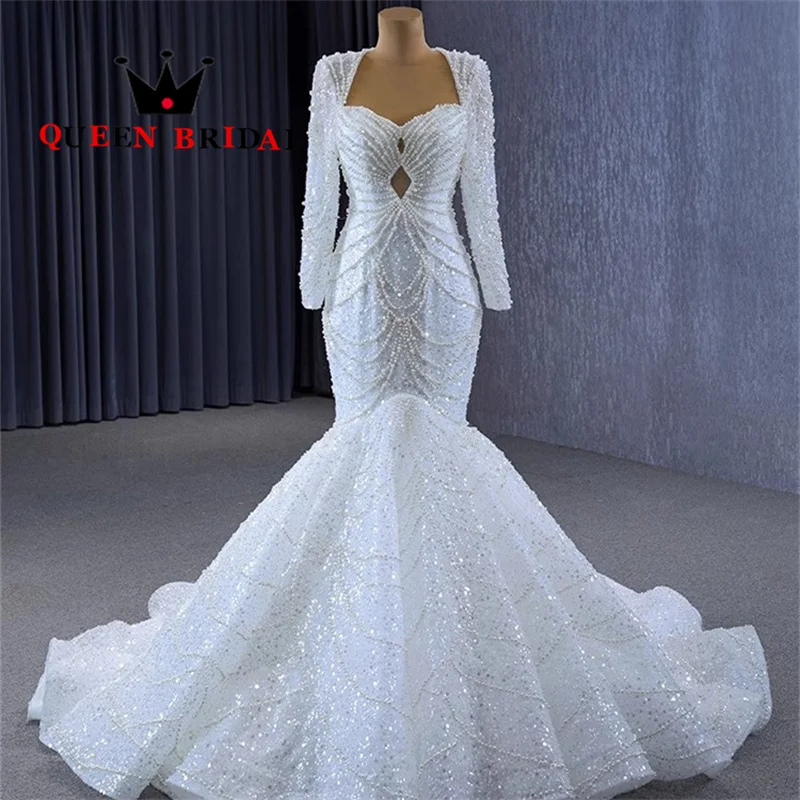 Long Sleeve Exquisite Mermaid Wedding Dresses 2024 Pearls Sequined Floor-Length Bridal Gown Vestidos De Novia Custom Z26Z