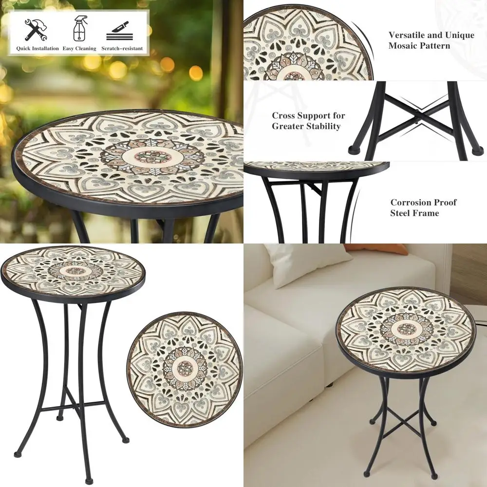 

Round Outdoor Side Table, 14 Plant Stand for Patio, Garden, Balcony, Porch, Indoor Living Spaces, Black Iron Frame, Melard Table