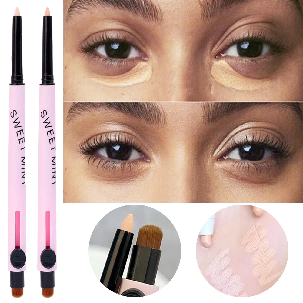 2 In 1 Mozaïek Concealer Pen Glad Onzichtbaar Oog Donkere Kringen Crème Waterdichte Natuurlijke Dekking Concealer Met Borstel Foundation