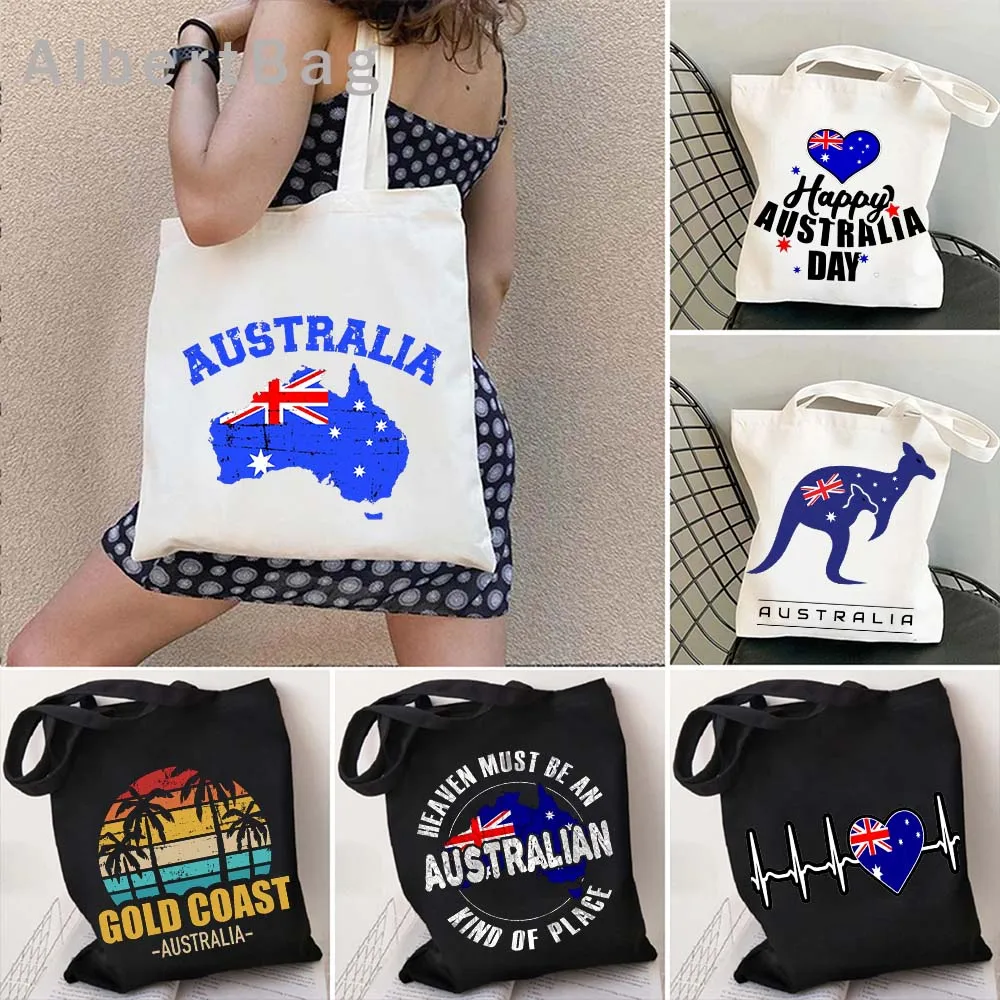 Australia Country Map Flag Sydney Cute Koala Kangaroo Australian Girl Gift Love Heart Women Canvas Shoulder Tote Bag Eco Handbag