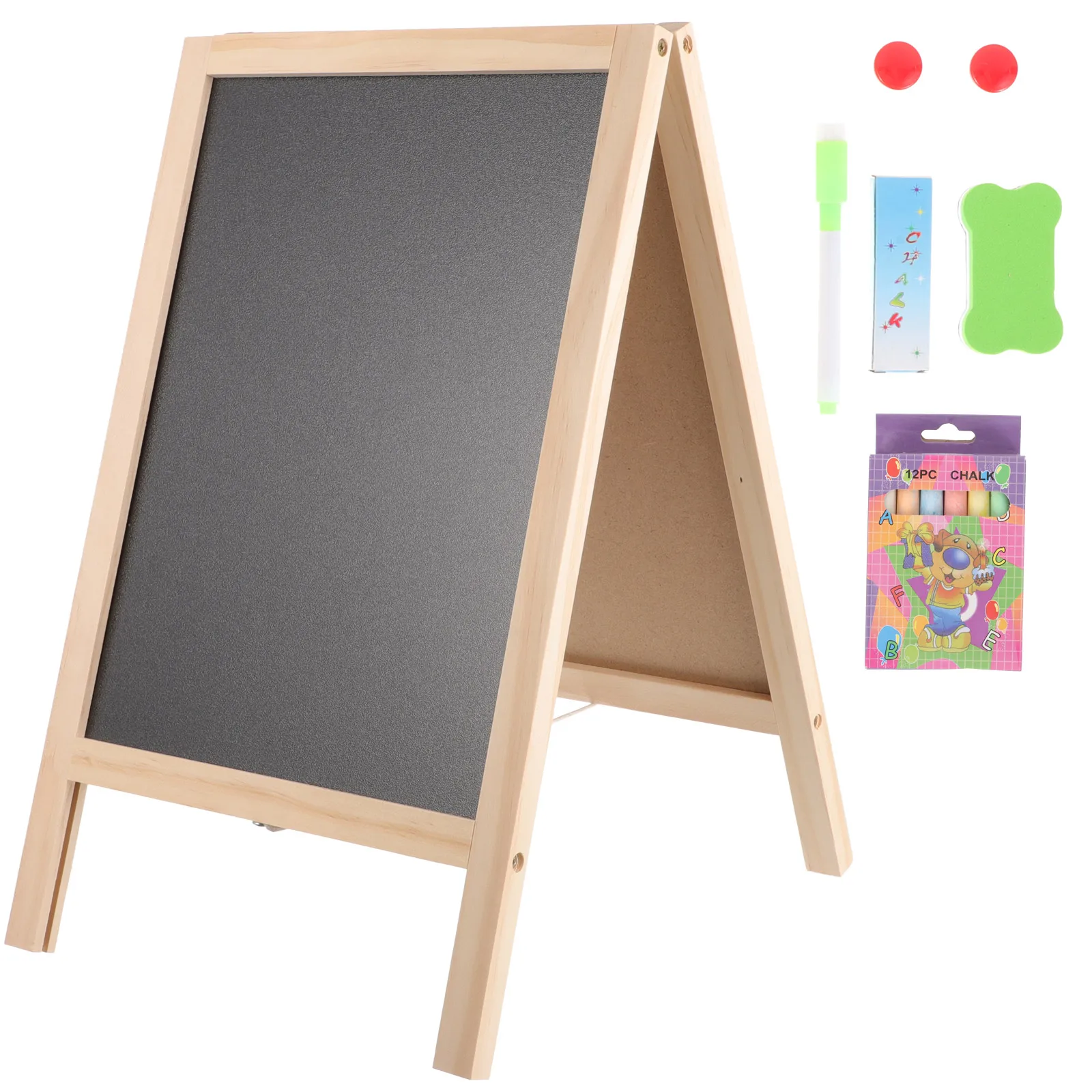 Double Side Wooden Stand Blackboard para Crianças, Quadro Pequeno, Message Draw Board, Display Branco e Preto, Signss, 1 Conjunto