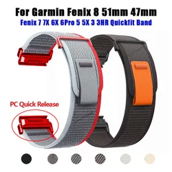 QuickFit 22mm 26mm Nylon Sport Strap For Garmin Fenix 8/Epix Pro Gen2 51mm 47mm/6X 7X Pro/Fenix 5XPlus forerunner 965 Watchband