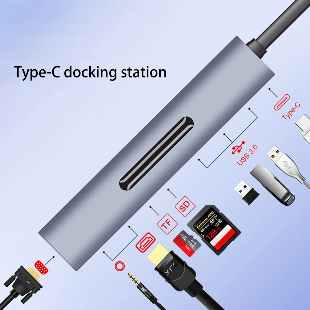 9-In-1 Hub Dock Type-C To VGA HD Audio Multifunction PD SD Slot Adapter Data Transmission Replacement for MacBook