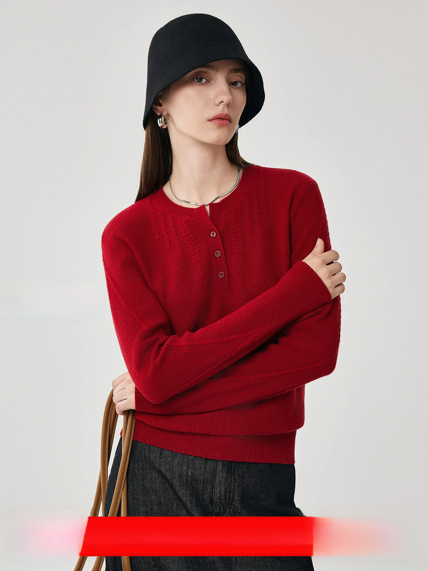 

Красный вязаный шерстяной свитер женский круглый Ne Long Sve базовый слой трикотажа с кисточками украшение для поездок на работу Sle прямой крой шерстяной