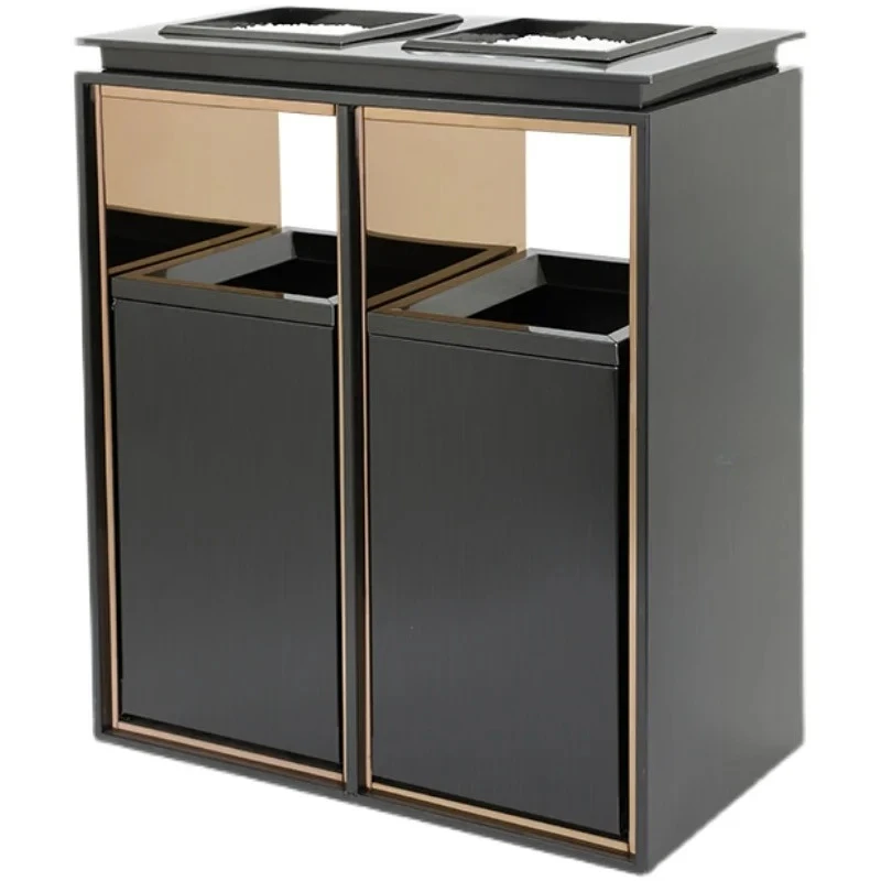 

Trash can Stainless steel double bucket Vertical with ashtray Shopping mall classification trash can