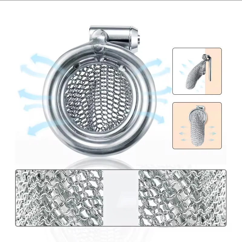 Stainless Steel Hidden Metal Mesh Male Chastity Cage Penis Stainless Steel Hidden Lock Adult Bondage Sex Abstinence Toy