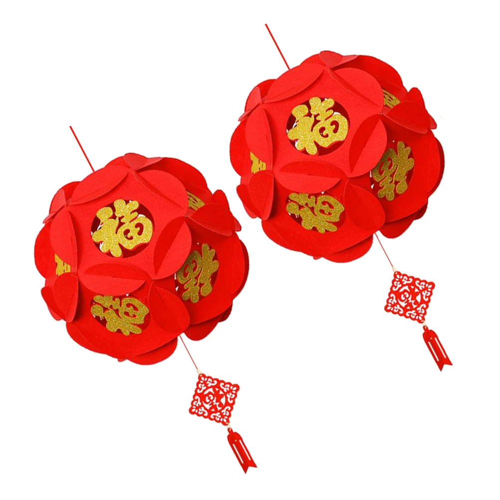 

2 Pcs Lantern Pendant Red Lanterns Hanging Lamp Display Decorations Fabric Spring Festival
