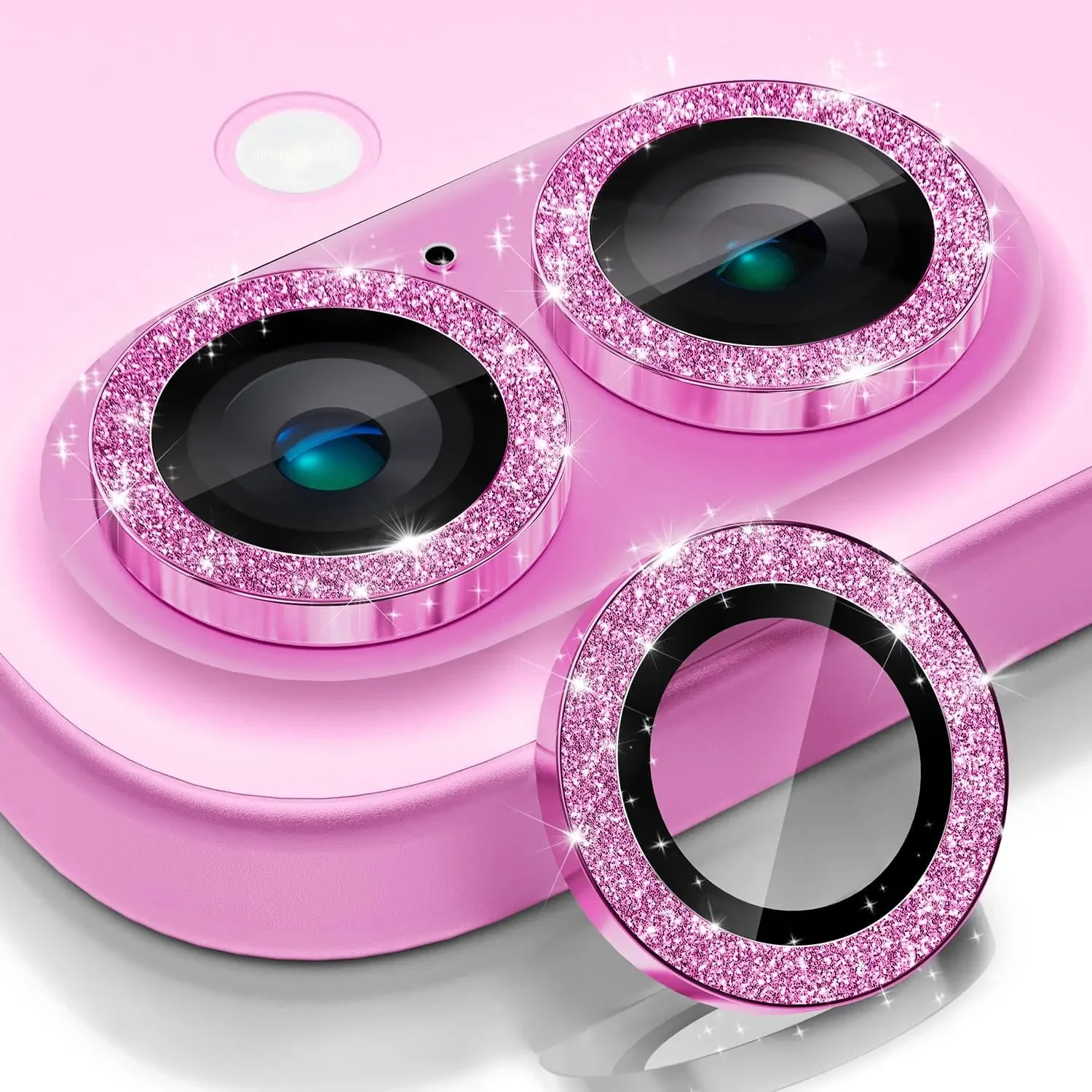 2-3 قطعة لهاتف آيفون 16 15 برو آيفون 14 بلس واقي عدسة الكاميرا بلينغ ، [ديكور لامع] غطاء زجاجي مقوى فائق الدقة