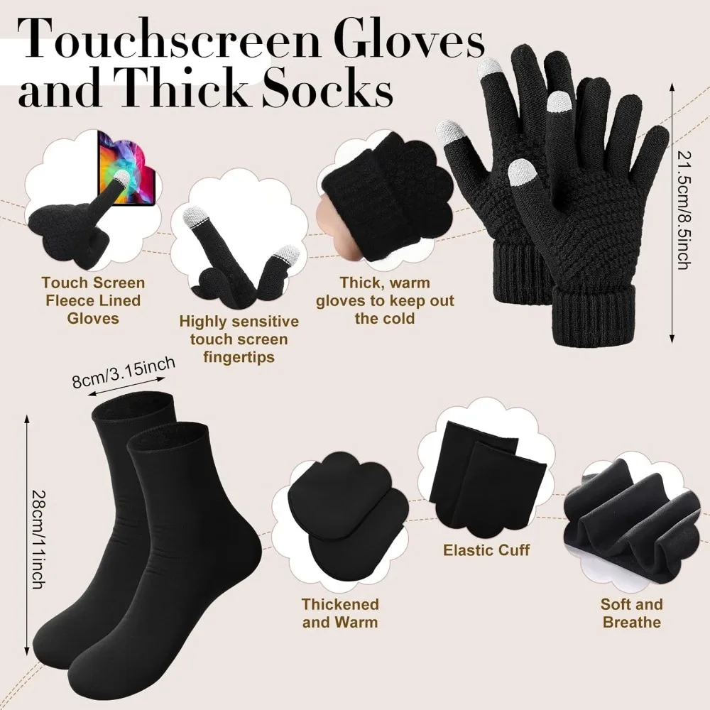 6 قطعة مجموعة الشتاء الدافئة للنساء قبعات حريمي دافئة قفازات لمس وشاح طويل الأذن يفشل الجوارب هدايا الشتاء للنساء