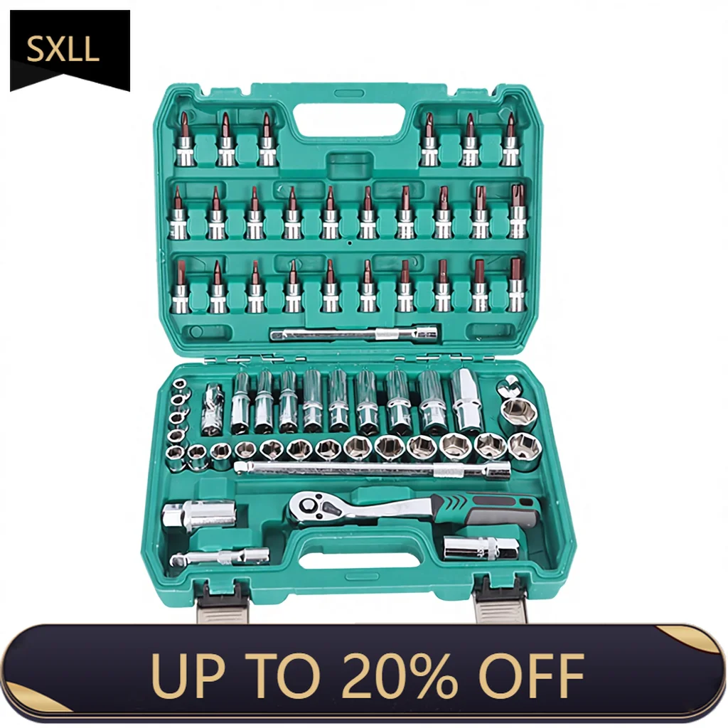 

SXLL 61-компонентный набор инструментов для ручного ремонта, комбинация из нержавеющей стали, 3/8 дюйма, гаечный ключ с трещоткой, авторемонт, сделай сам, OEM, поддержка, жесткая