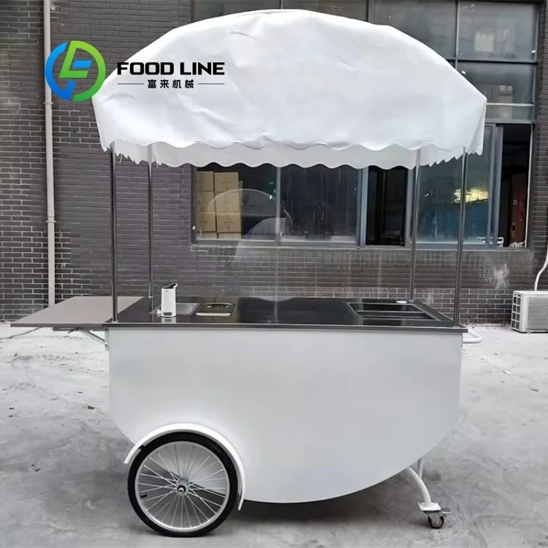 

Customized Mobile Hand Push Cart for Fast Food Pearl Milk Tea with Awning Commercial Outdoor Vending