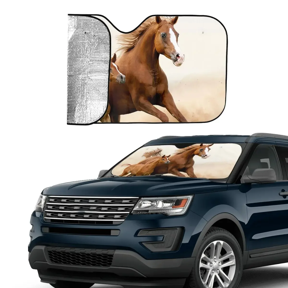 الحصان الأسرة الزجاج الأمامي ظلة الراكض الحيوان عشاق غطاء الجبهة كتلة نافذة نافذة السيارة غطاء الزجاج الأمامي حماية الشمسية