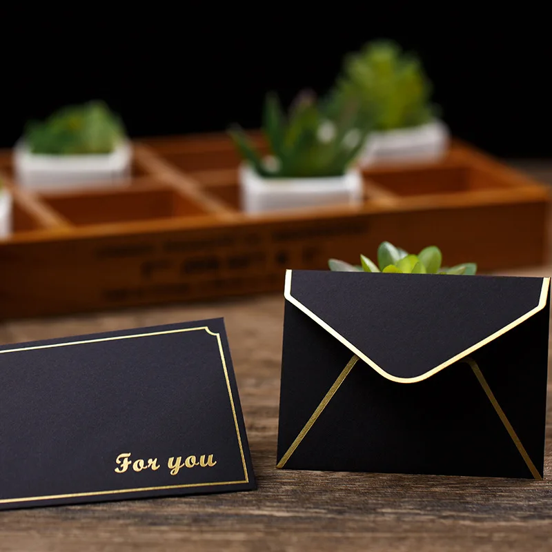 10*7.5cm Mini Small VIP Envelopes - Gold Foil Western Style Membership Card Envelopes - Greeting Card Storage