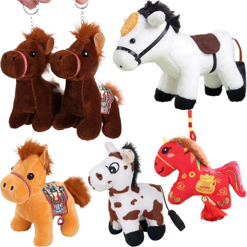Lindo Mini caballo colgante Keychian juguete de peluche Kawaii simulación Animal muñeco de peluche esponjoso bolsa decoración niños caballo del zodiaco regalos