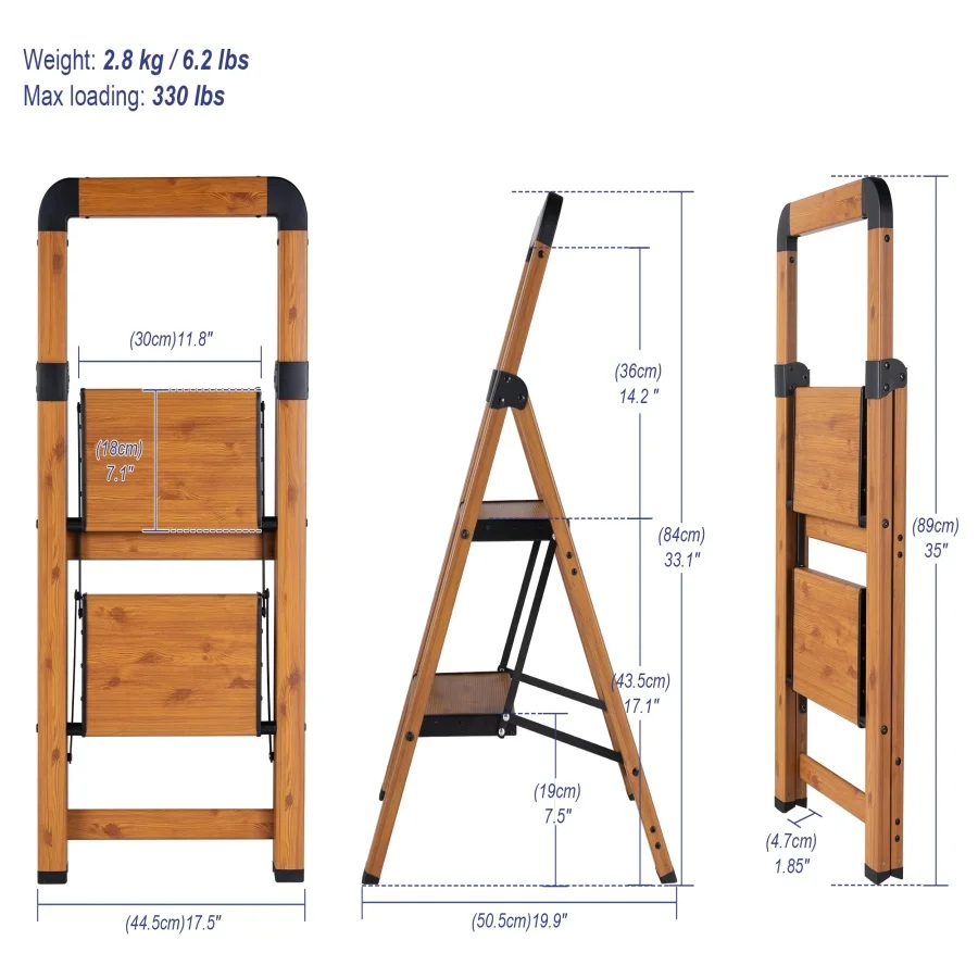

Складная двухступенчатая лестница с отделкой под дерево, алюминиевая, противоскользящая, для дома, кухни, офиса, выдерживает до 330 фунтов.