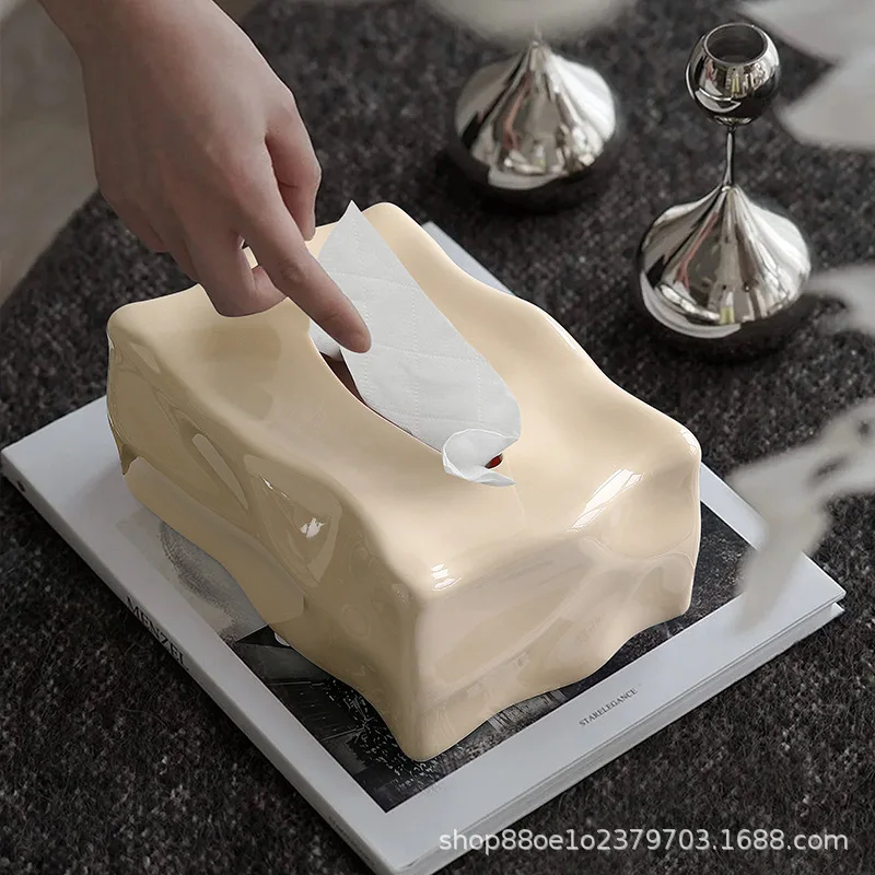 Creative ceramic tissue box, living room, high-end light luxury ornaments, dining table, coffee table, tabletop drawer box