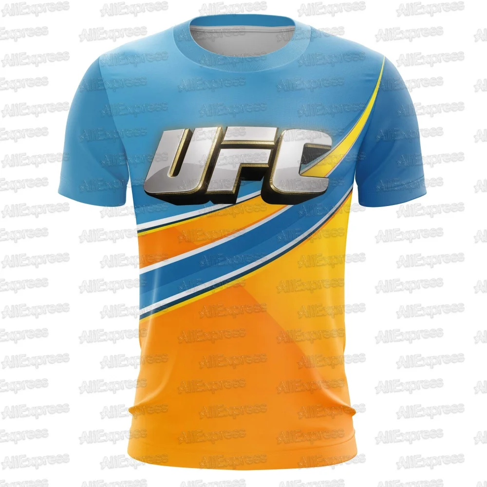 

UFC 2025 летние мужские футболки, спортивная спортивная одежда, быстросохнущие топы с градиентом и короткими рукавами, уличная одежда для бокса, тренировок, бега