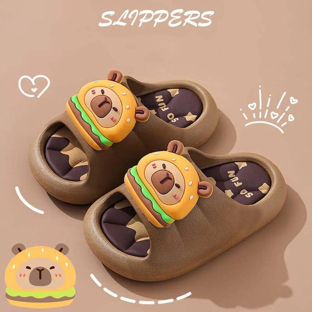 

Pool PVC Cute Capybara Slippers Thickened Anti-slip Cartoon Animal Slippers Soft Resilience Children's Bathroom Sandals Bedroom