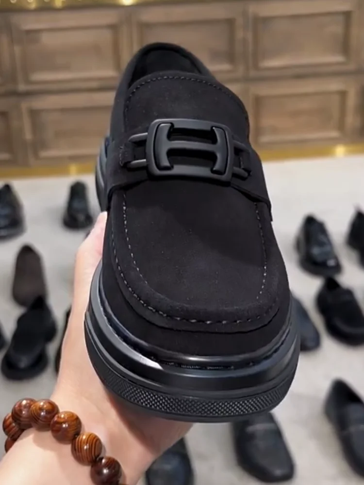 

Удобные повседневные мужские туфли из натуральной кожи, модные кожаные ботинки без шнуровки на весну-осень, молодежные трендовые туфли на плоской подошве с резиновой подошвой