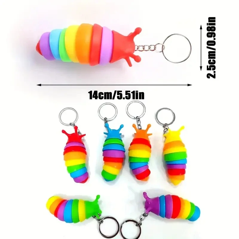 Mini Fidget Slug Keychain Toys 3D Articulated Stretch Caterpillar Sensory Stress Relief Flexible Hand Toy Keyring Bag Pendents