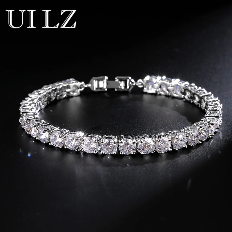 Uilz Round Cubic Zirconia Crystal Bracelets for Women Men White/Rose Gold/Gold Color Luxry Shiny Bracelet Bridal Wedding Jewelry