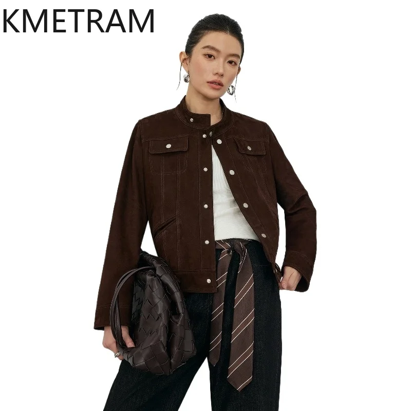 KMETRAM Real Top-Grain Cowhide Suede Leather Jacket Woman Short Autumn Coat Genuine Leather Jackets Women Clothing 2026 jaqueta