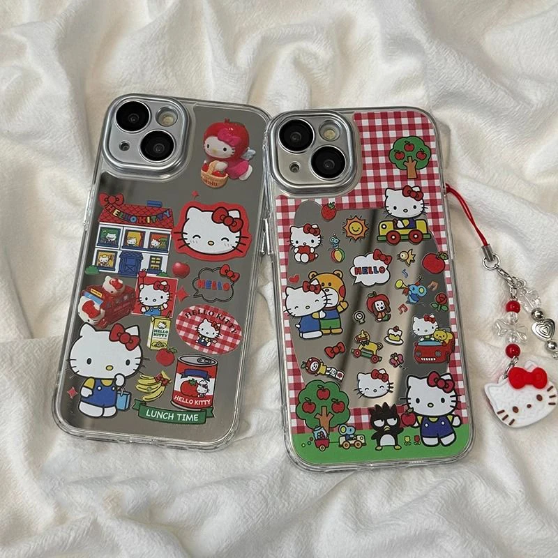 

Sanrio HelloKitty Phone Case Cartoon ins Stickers illustration Girl Silicone Soft Protective Cover IPhone 16 15 14 Promax Gift