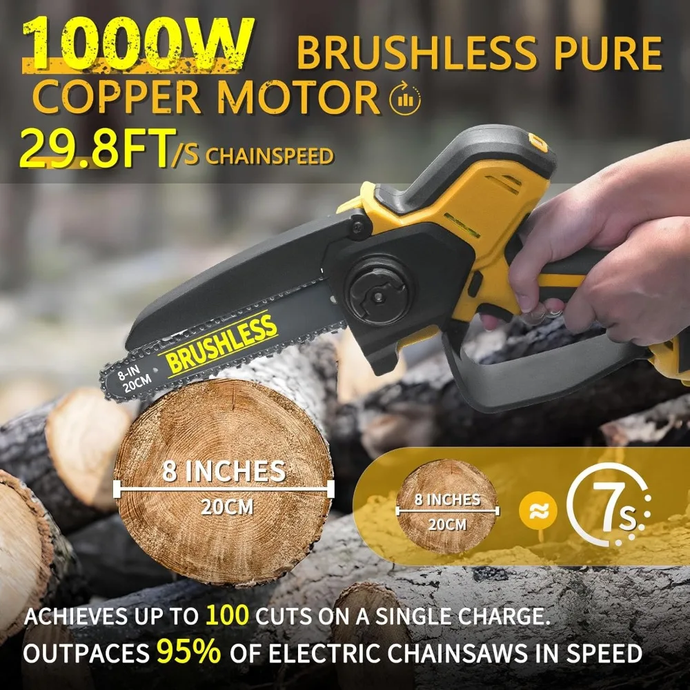 Chainsaw Compatible With Dewalt 20V Battery MAX, 8 Inch & 6 Inch Cordless Pruning Chainsaws, 1000W Brushless Powered Mini Cha