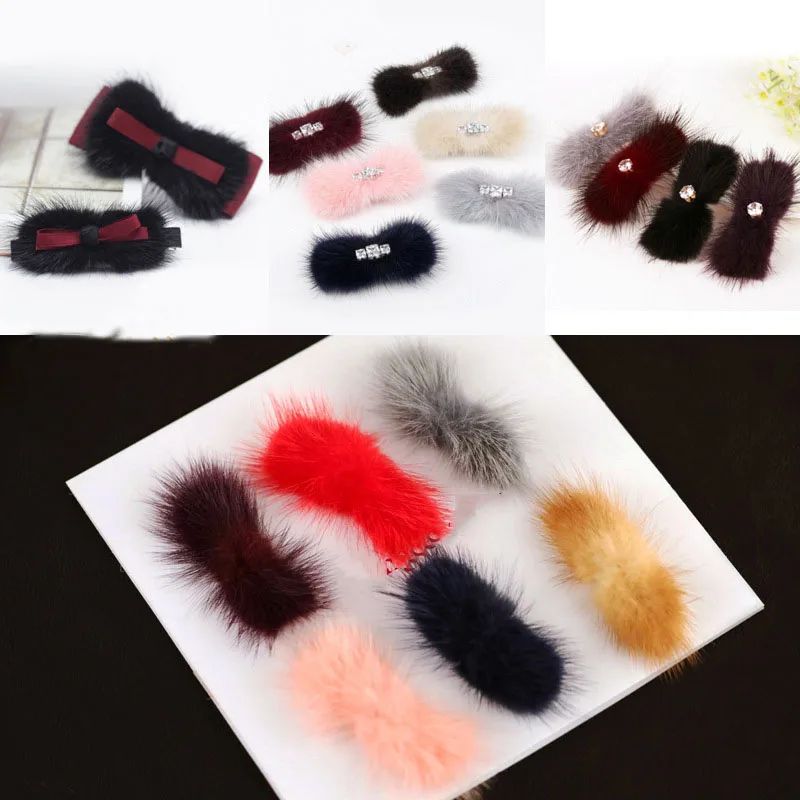 30*70mm Colorful Mink Fur Bowknot Soft Pompom Hairball Handicrafts Headwear Decor DIY Ornaments Clothing Hats Supplies 5/40pcs