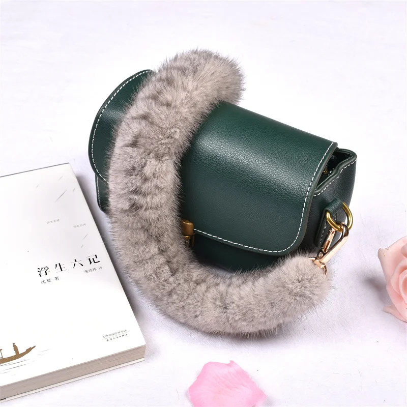 Besfilin Genuine Mink Fur Metal Bag Chain, Handle Strap, Shoulder Strap Replacement, Multi Purpose, Luxury, Versatile Fashion