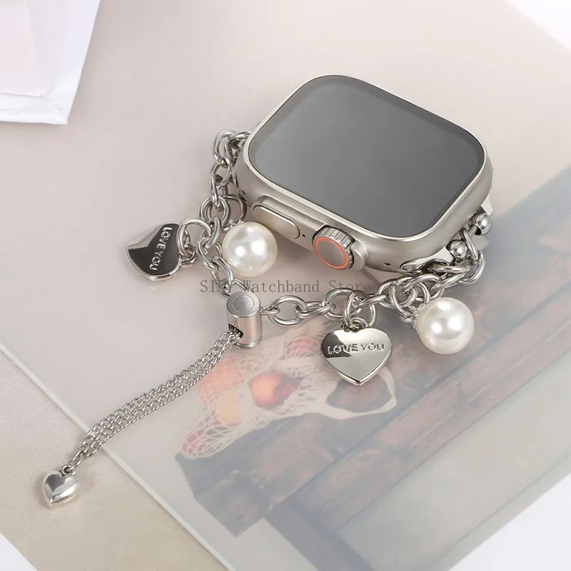 Für Apple Watch 38/40/41/42/44/45/46/49 mm Liebe Metallkette verstellbares Armband für Iwatch 9 8 7 6 SE Metallarmband Armbänder Gürtel
