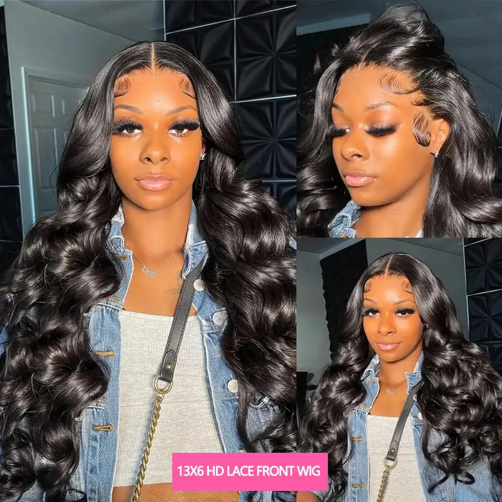 Perruque Lace Front Wig Body Wave Naturelle Sans Colle, Cheveux Humains, 13x6, 30 Pouces, Densité 180%, Pre-Plucked, HD, pour Femme