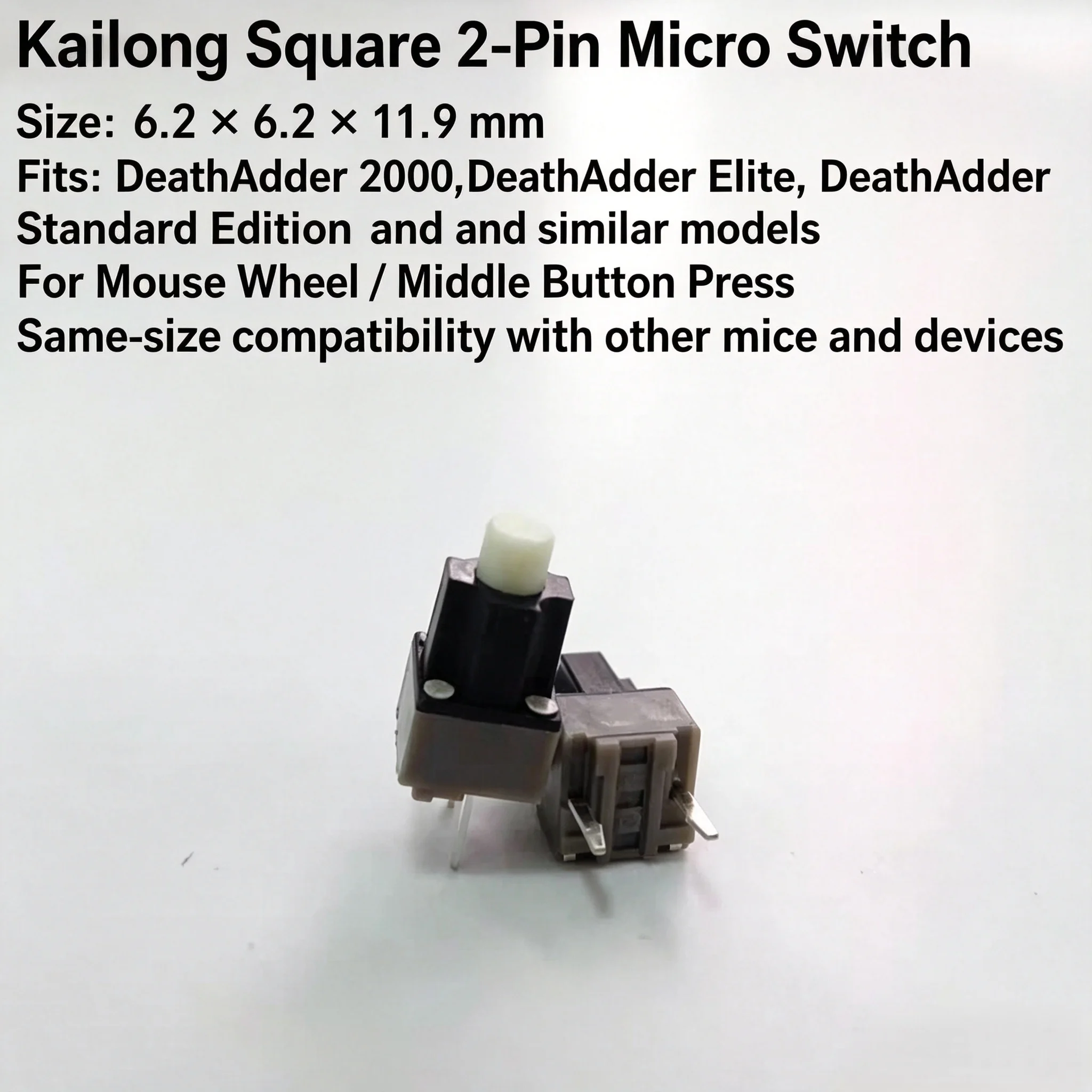 Kailh Square 2 Pin Micro Switch 11.9mm for Razer DeathAdder V2 Pro Elite Scroll Wheel Middle Button