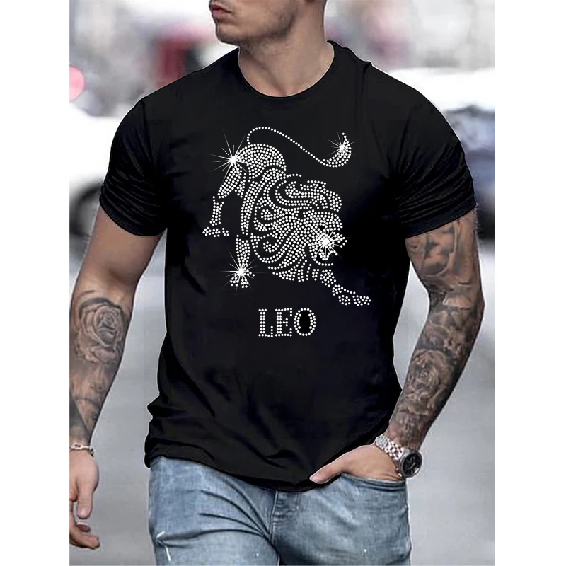 

High Quality Mens Clothing Oversized Tee y2k Lion Rhinestone Designer Short Sleeve Tops Casual Unisex Draily Streetwear T-Shirts