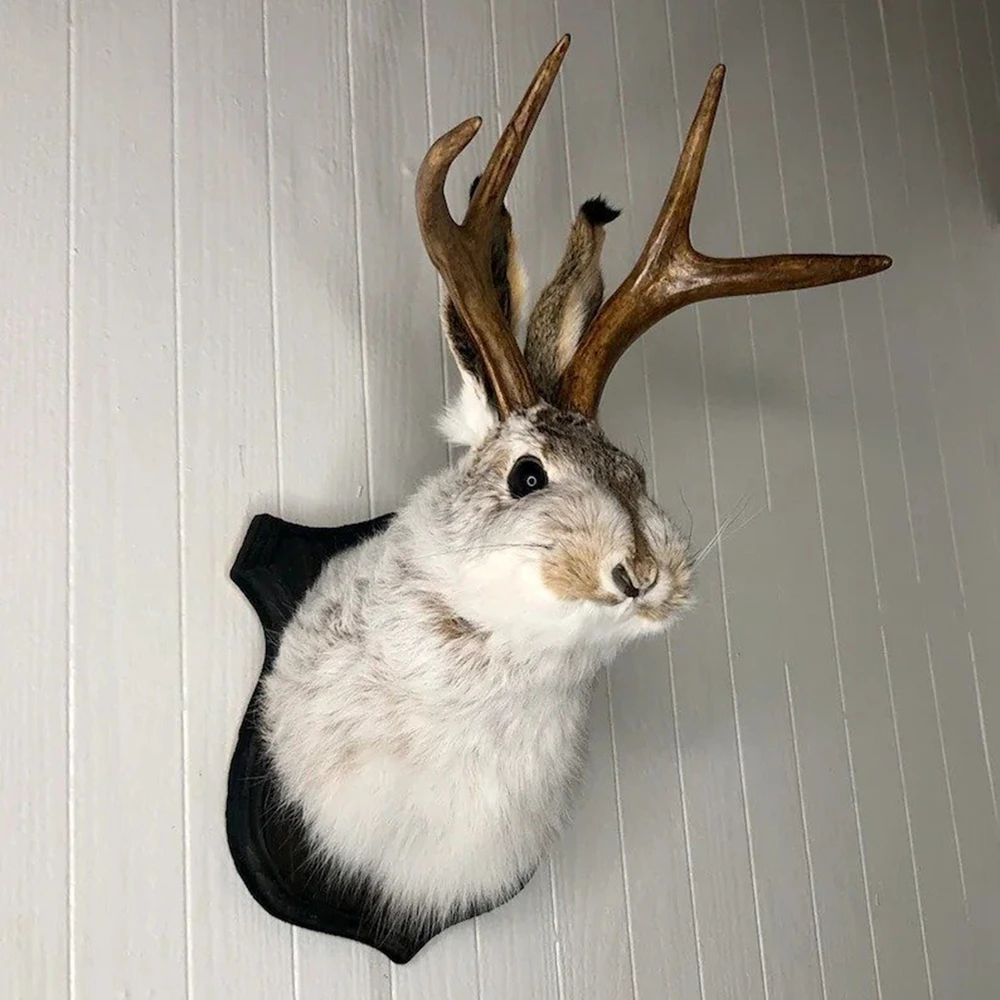 Indoor Bedroom Sculpture Bunny Head Antlers Wall Hanging Decoration Jackalope Decor Animal Wall Mount for Home Wall Decoration