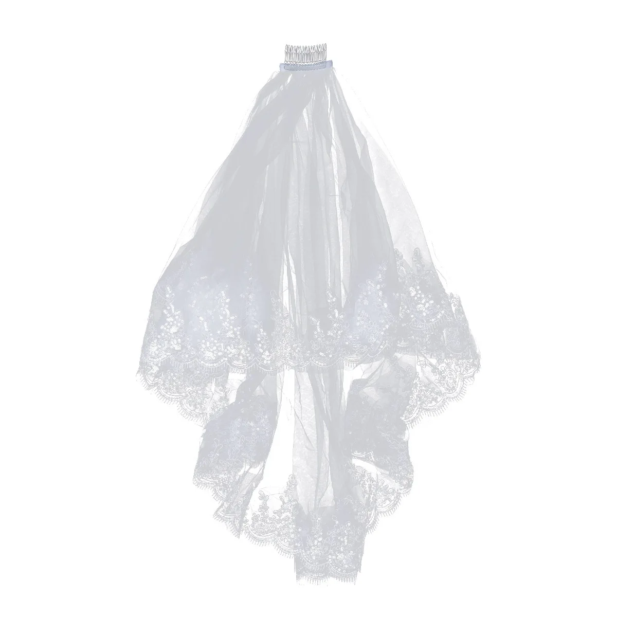 1 قطعة الدانتيل الأبيض الترتر طبقة مزدوجة الحجاب الزفاف مشط الشعر الحجاب الكمال اكسسوارات الزفاف اكسسوارات الزفاف #4