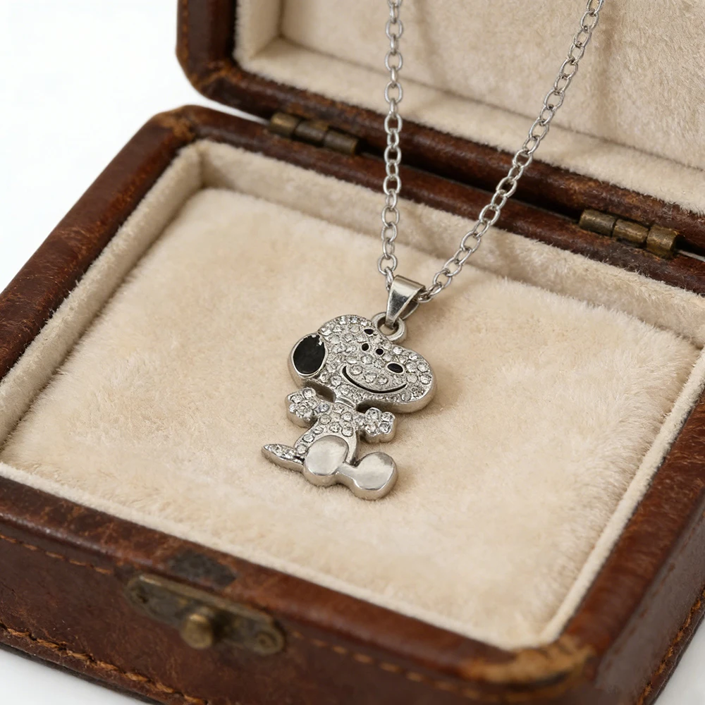 Niedliche Snoopy Zirkon-Halskette Paar-Geschenk Anhänger Cartoon-Hund Schlüsselbein-Kette Valentinstag-Halskette – Detail 5