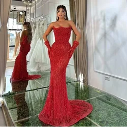 Pearls Prom Dress Luxury Shine Evening Dress Brush trailing Sequins Bridal Gown Custom Made Sleeveless Plus Size Customized