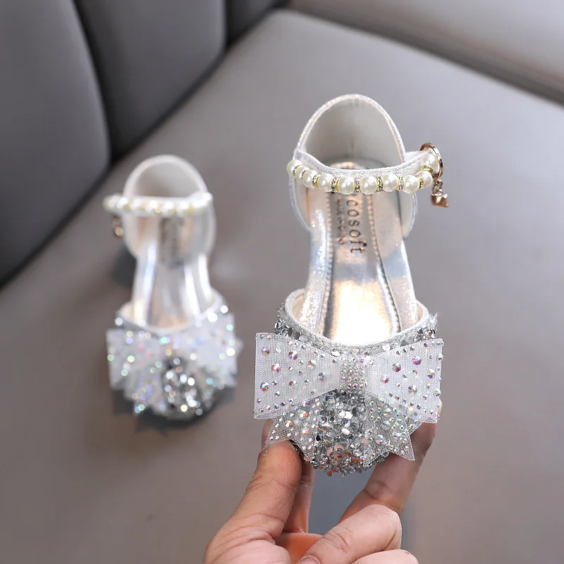 

Children Spring Summer Korean Version Single Shoes Girls Sequins Pearl Dance Shoes Girl Princesses Rhinestone Show Leather Shoes