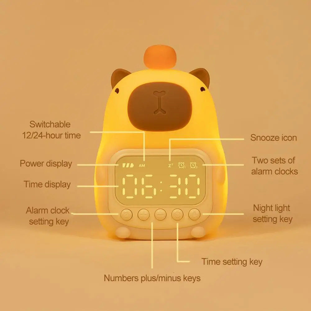 3 فولت كابيبالا سيليكون ساعة تنبيه ضوء دافئ ضوء الليل الصغيرة USB قابلة للشحن عنبر LED لانهائي يعتم بات ضوء