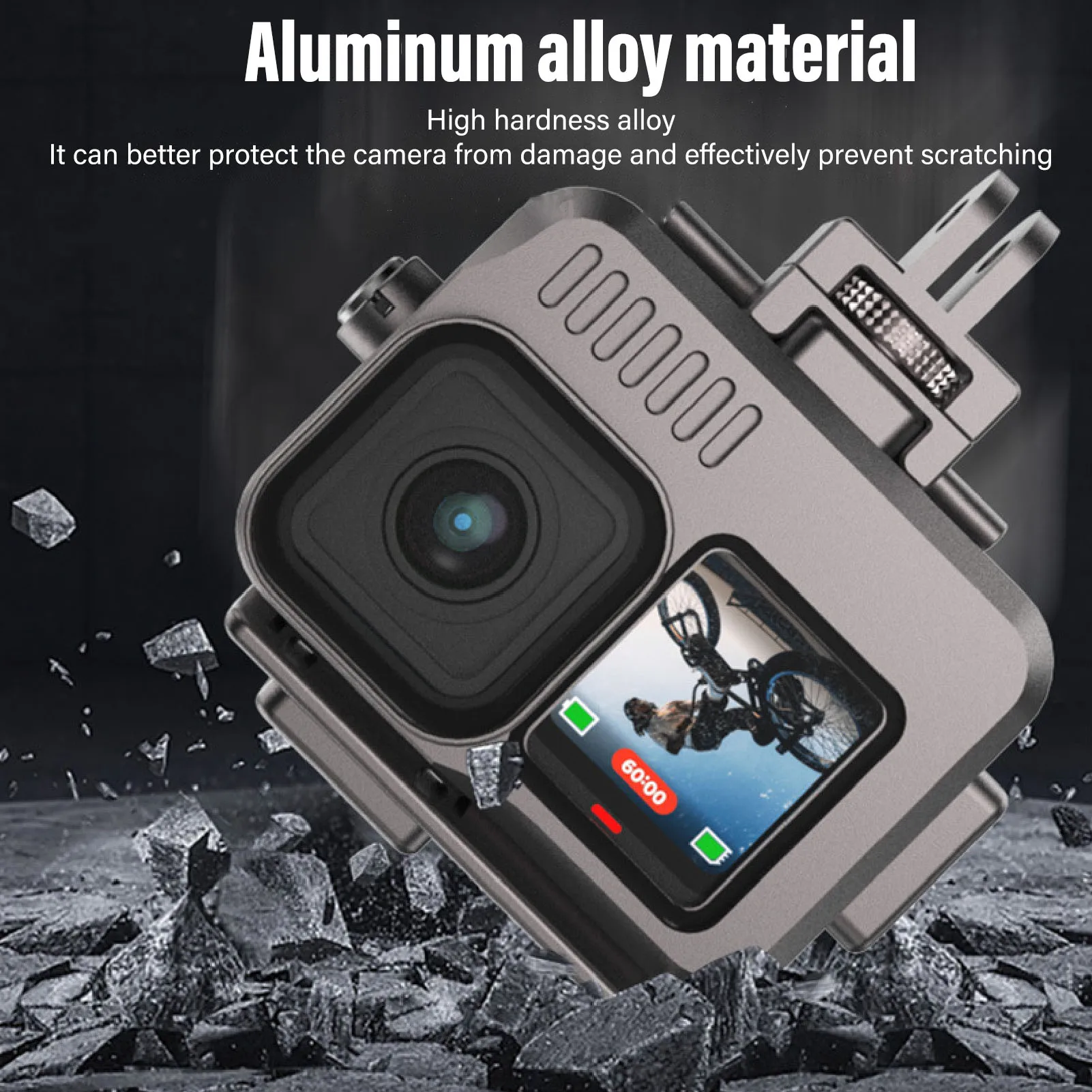 Aluminium Alloy Frame Case 40m  Waterproof Action Camera Protective Housing Double Cold Shoe for Daily Camera