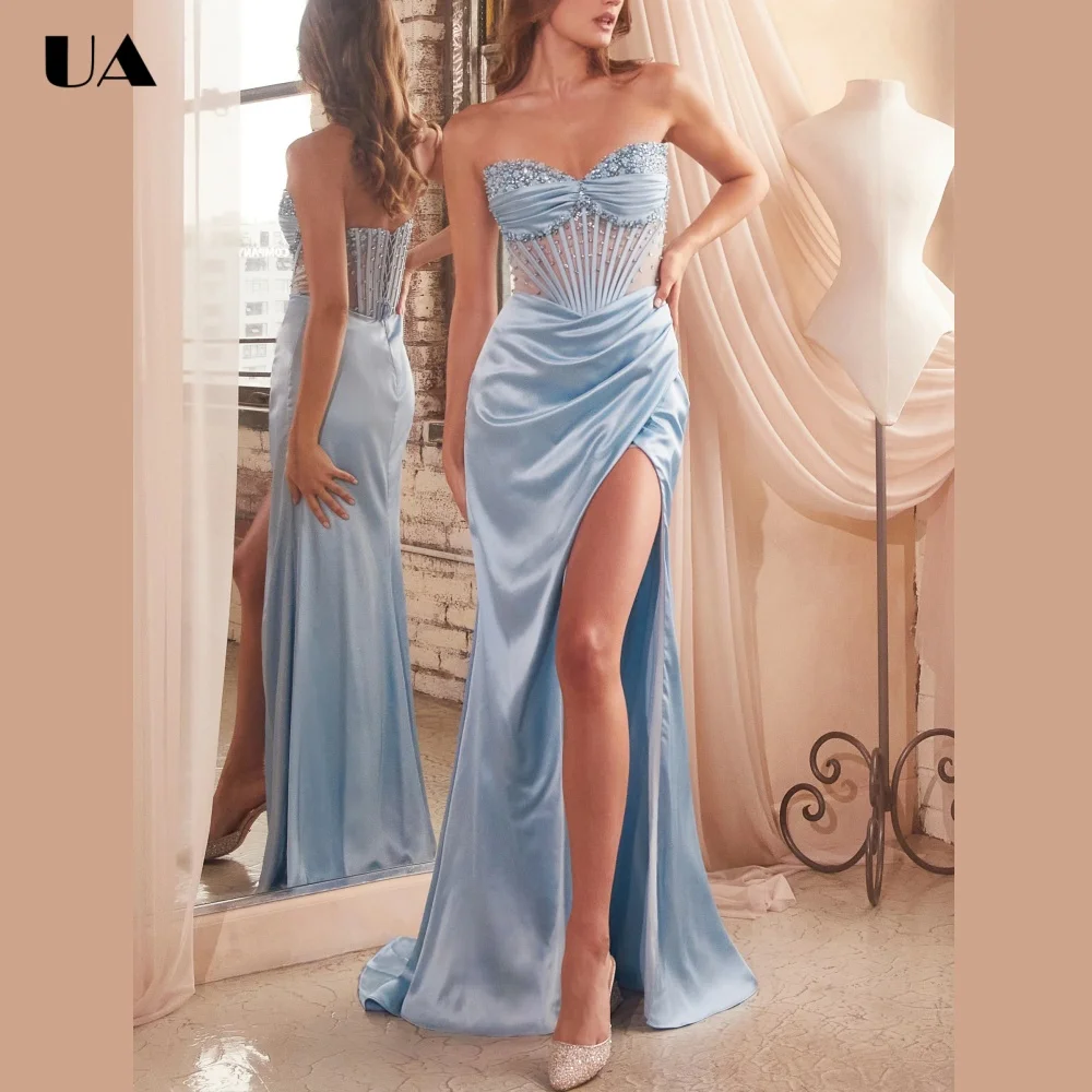 

2026 New Mermaid Strapless Beaded Evening Dresses for Women Sexy Corset High-slit Maxi Prom Dress Customized Draped Party Dress